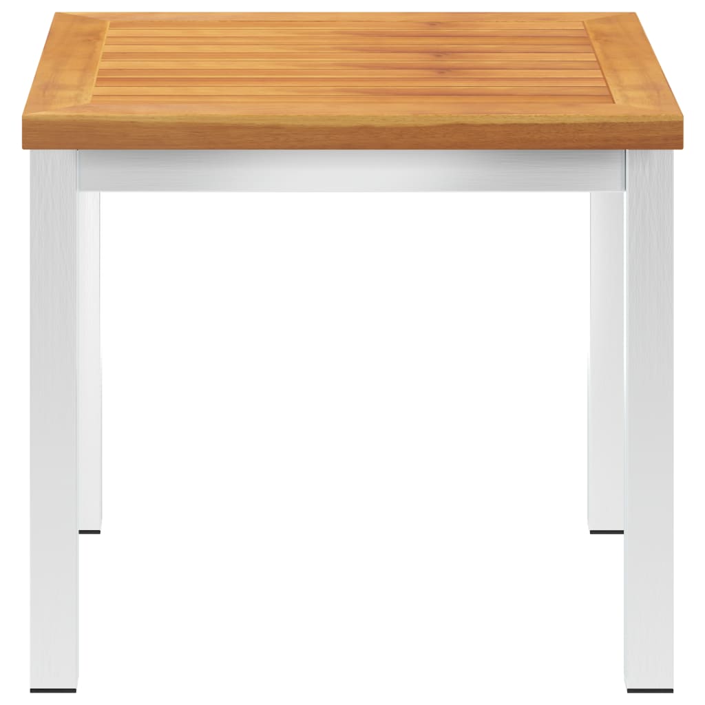 Mesa auxiliar jardín madera acacia acero inoxidable 45x45x38cm