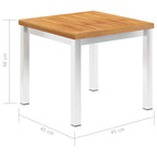 Acacia wood and stainless steel garden side table 45x45x38cm