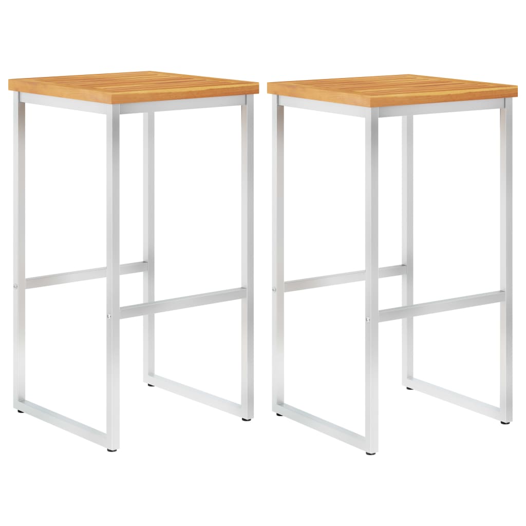Taburetes de bar 2 uds madera maciza acacia y acero inoxidable