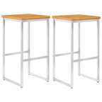 Taburetes de bar 2 uds madera maciza acacia y acero inoxidable