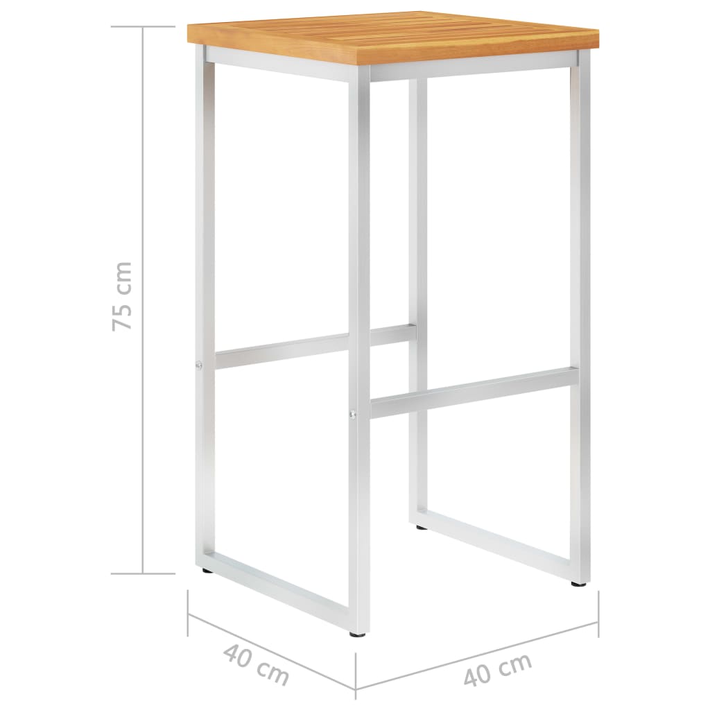 Taburetes de bar 2 uds madera maciza acacia y acero inoxidable