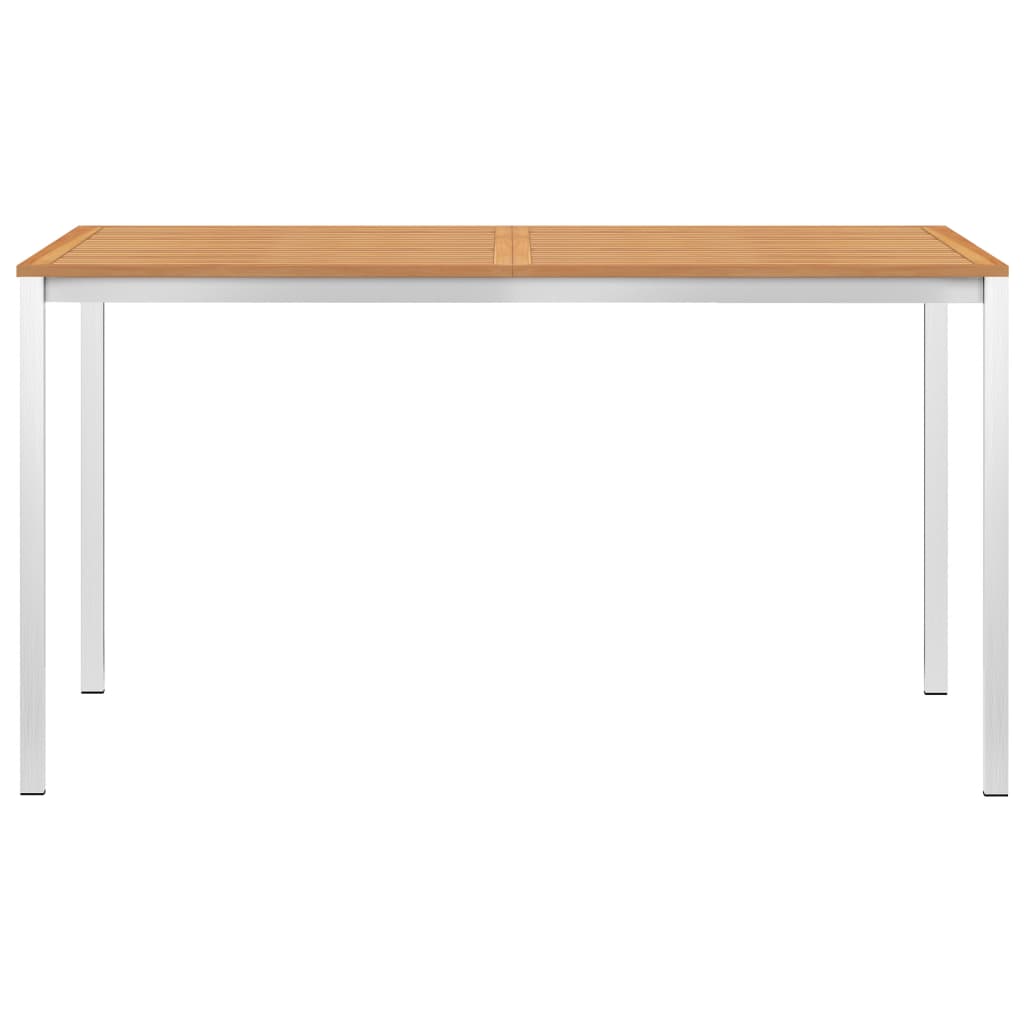 Mesa comedor jardín teca maciza y acero inoxidable 140x80x75 cm