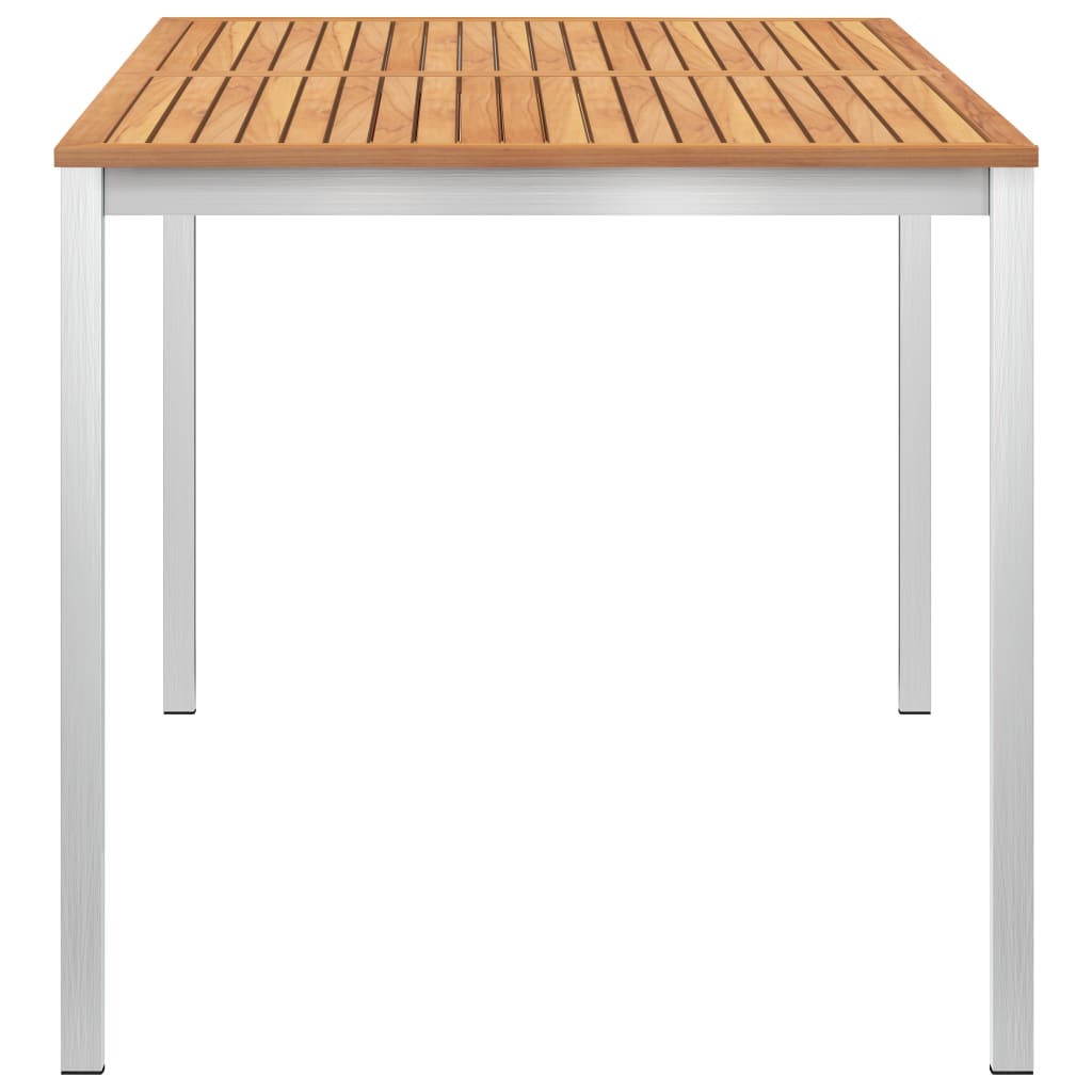 Mesa comedor jardín teca maciza y acero inoxidable 140x80x75 cm
