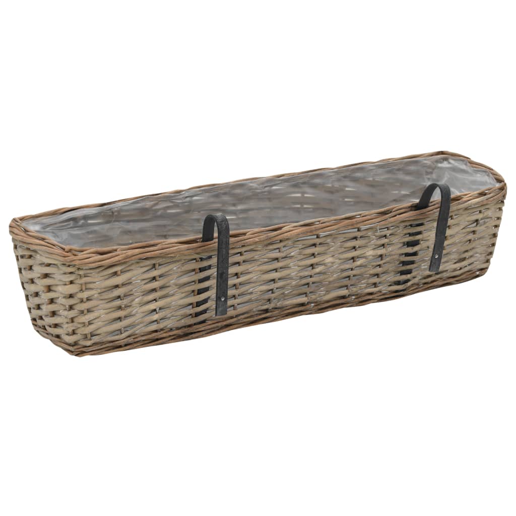 Jardinera de balcón 2 uds mimbre con forro de PE 80 cm