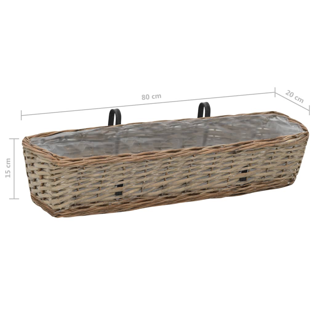 Jardinera de balcón 2 uds mimbre con forro de PE 80 cm