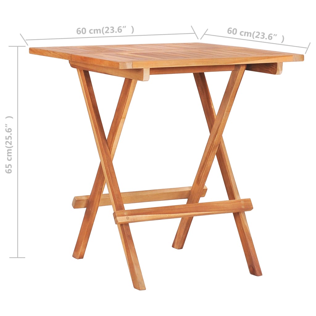 Mesa plegable de bistró de madera maciza de teca 60x60x65 cm