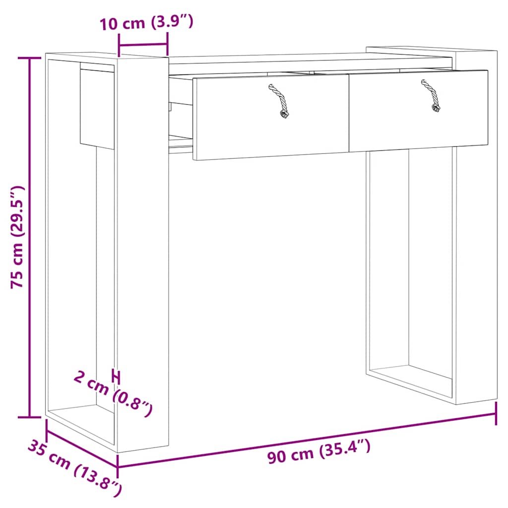 Mesa consola de madera maciza de teca 90x35x75 cm