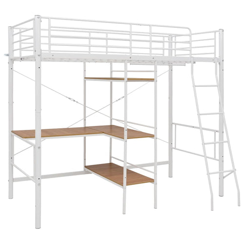 Cama litera con mesa sin colchón metal blanco 90x200 cm