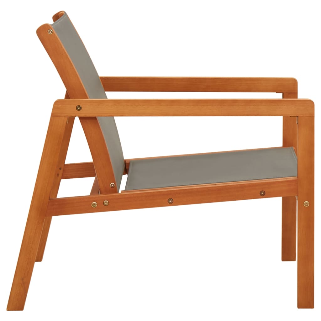 Silla de jardín madera maciza de eucalipto y textilene gris