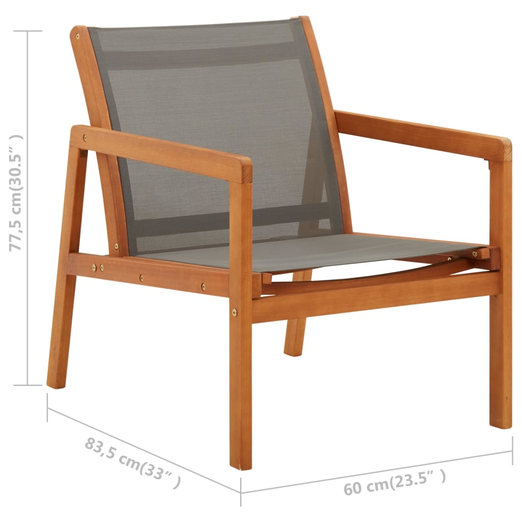 Silla de jardín madera maciza de eucalipto y textilene gris