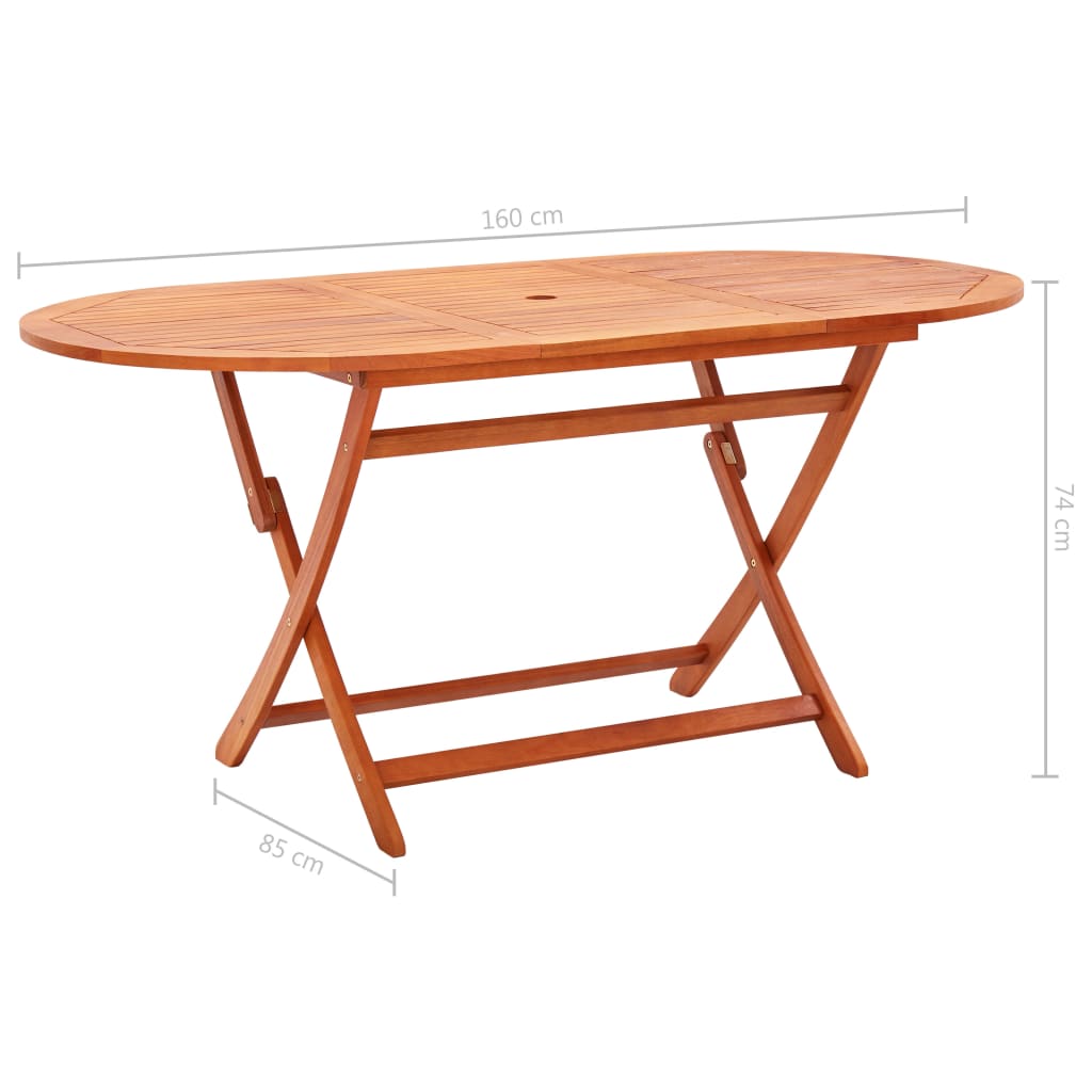 Mesa de jardín plegable madera maciza de eucalipto 160x85x74 cm