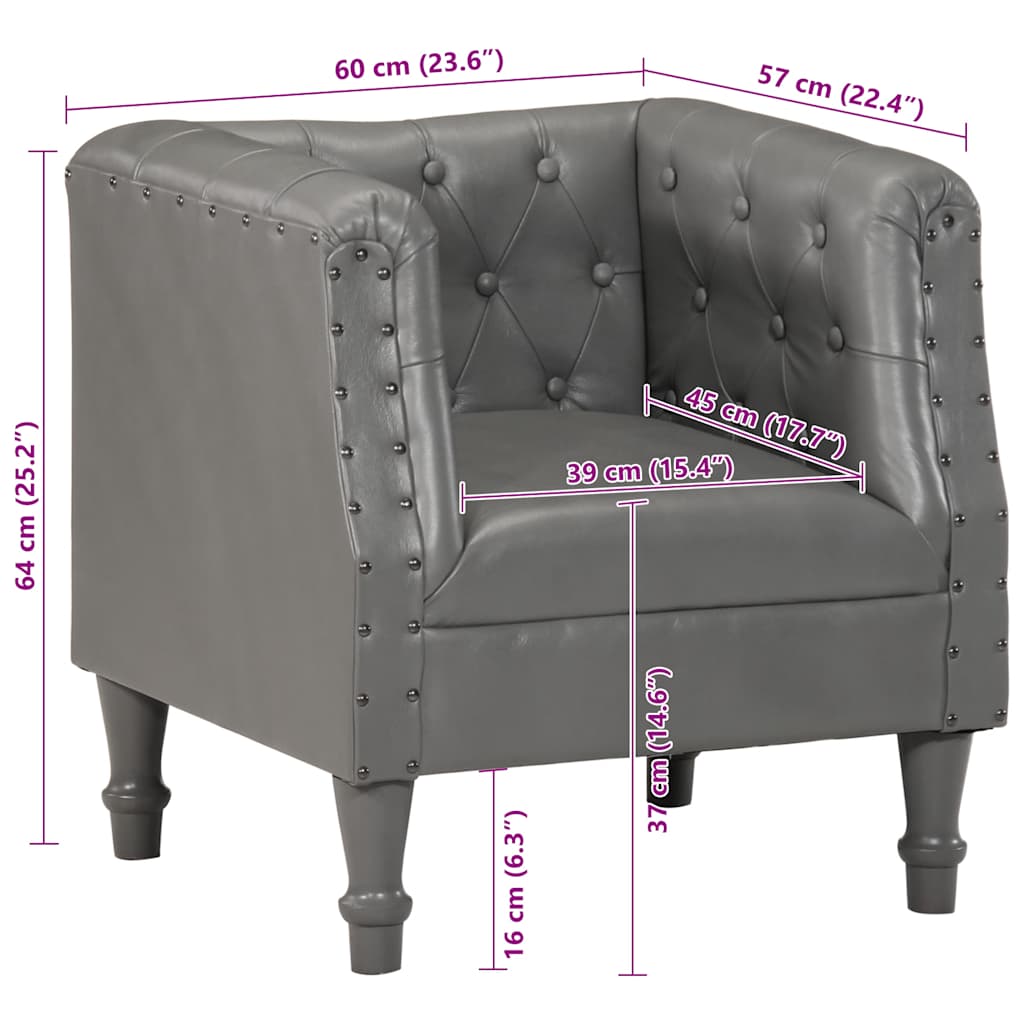 Sillón de cuero auténtico gris