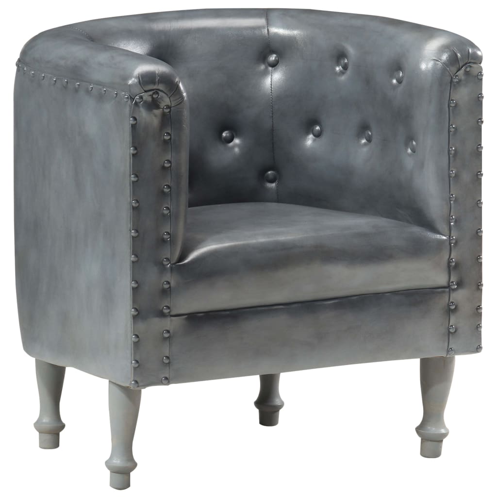 Sillón de cuero auténtico gris