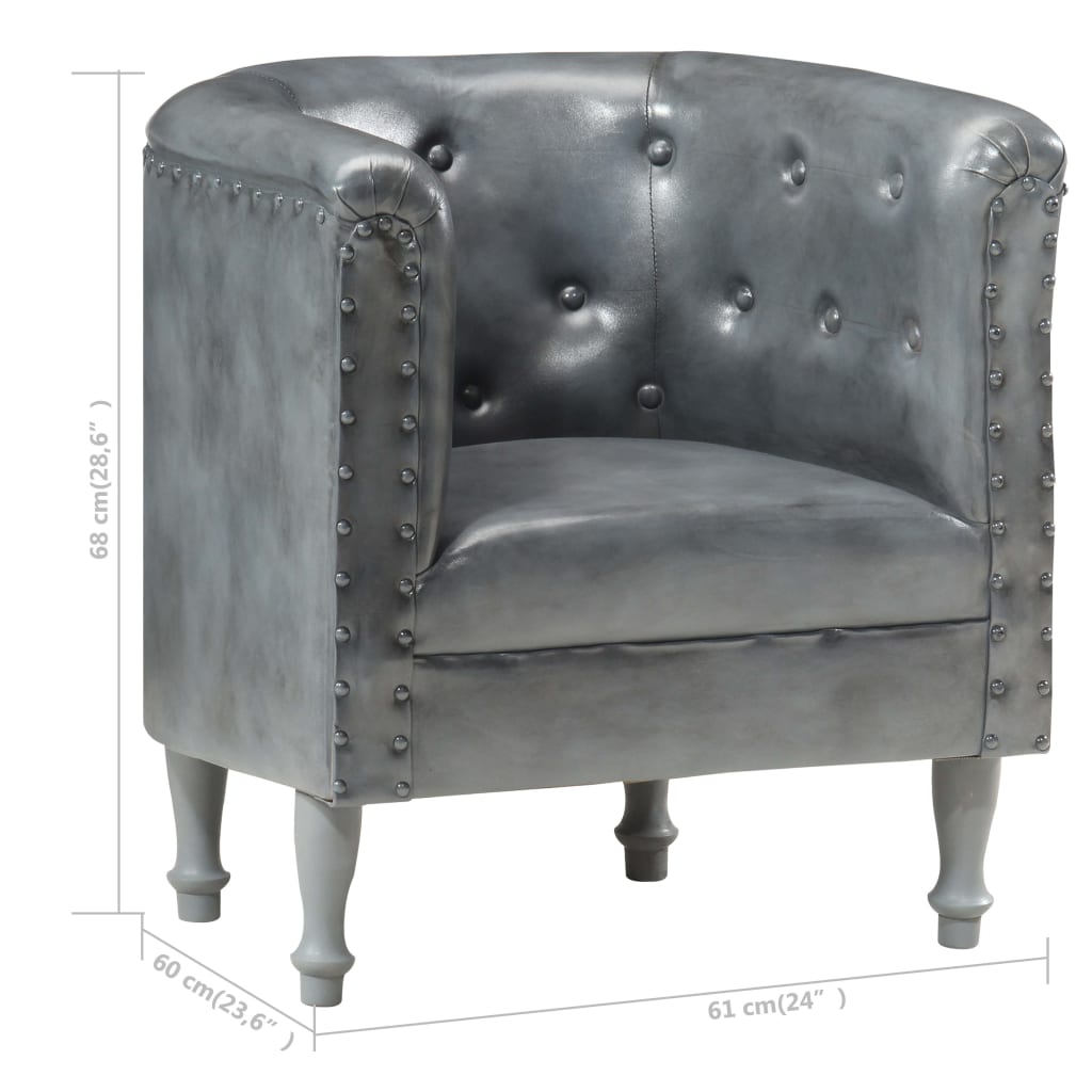 Sillón de cuero auténtico gris