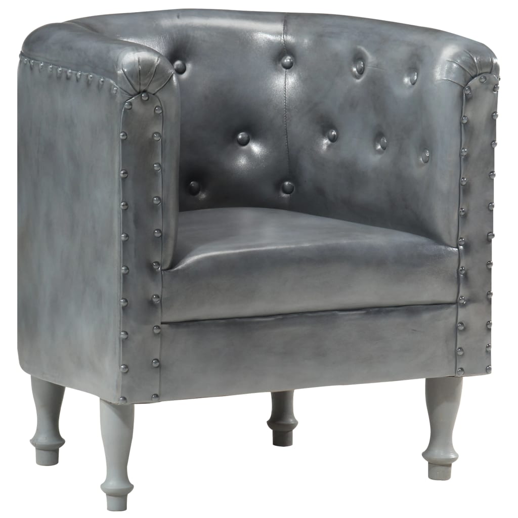 Sillón de cuero auténtico gris