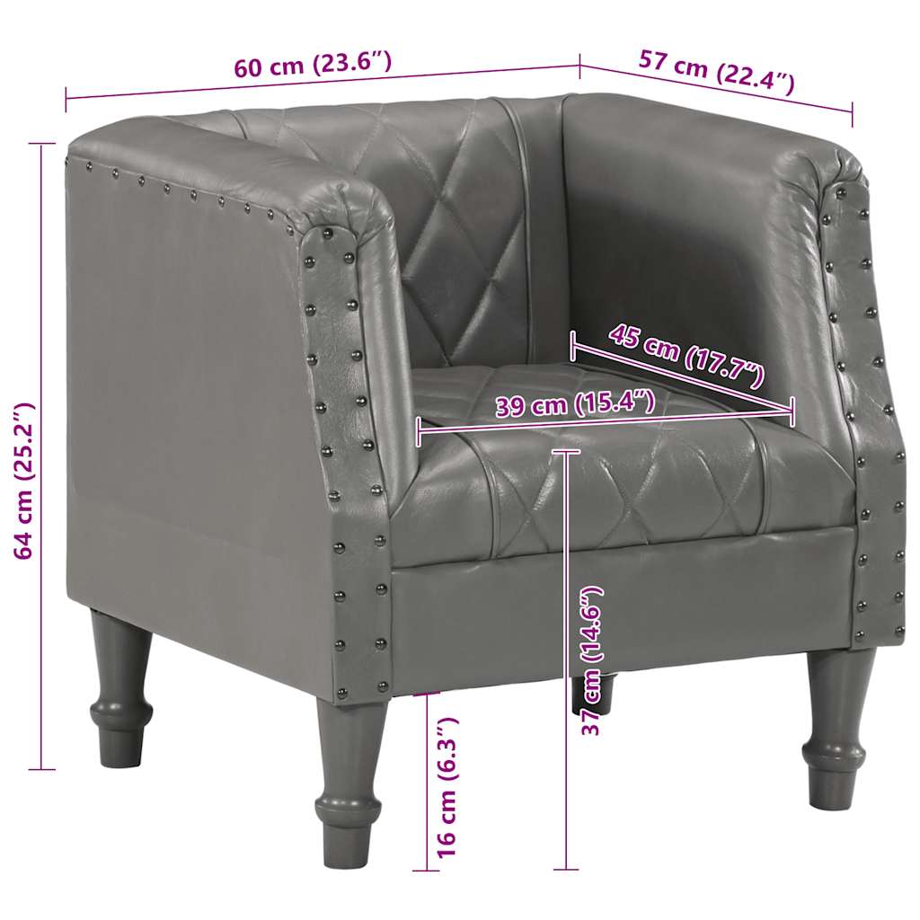 Sillón de cuero de cabra auténtico gris