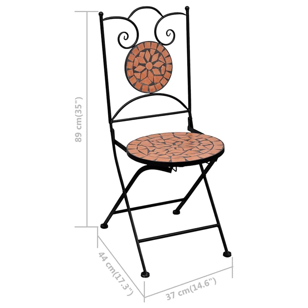 Mesa y sillas de bistró 3 piezas con mosaico cerámica terracota
