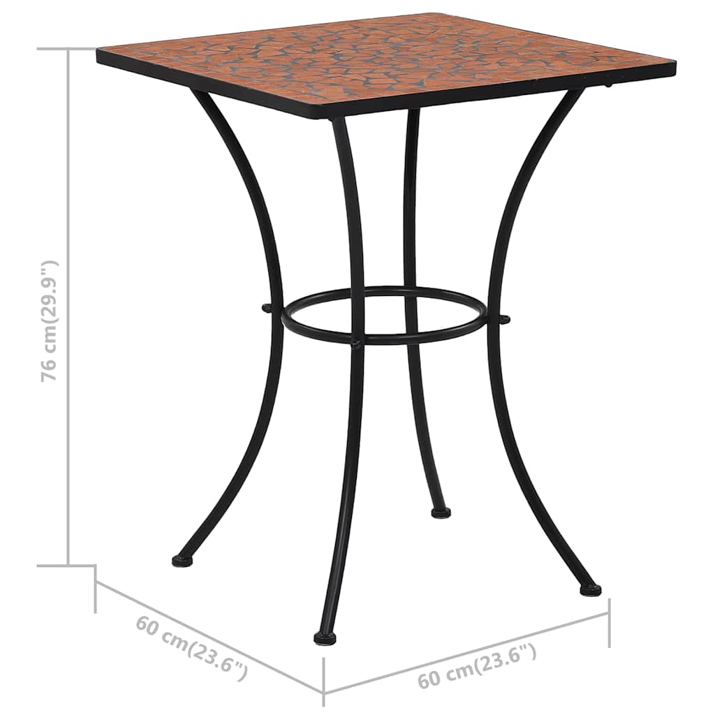 Mesa y sillas de bistró 3 piezas con mosaico cerámica terracota