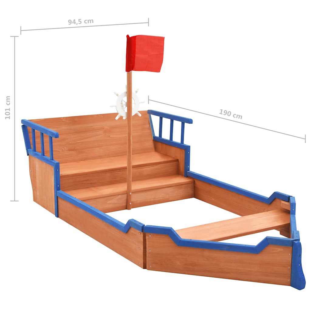 Arenero en forma de barco pirata madera de abeto 190x94,5x101cm