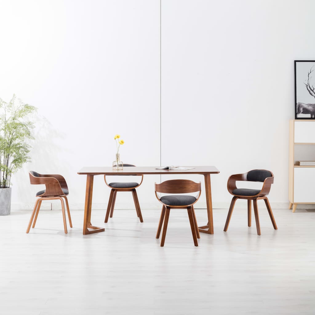 Silla de comedor tela y madera curvada gris oscuro