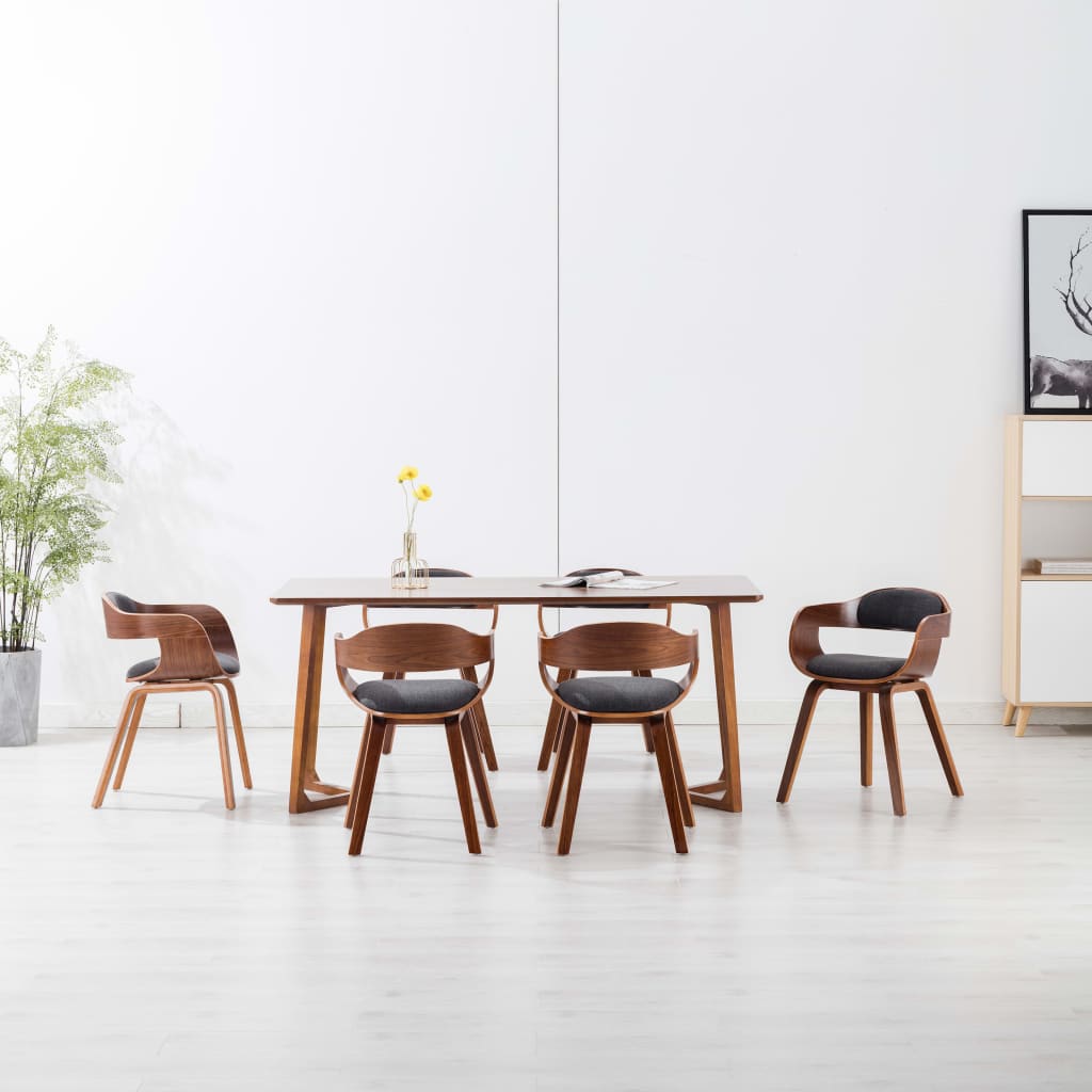Silla de comedor tela y madera curvada gris oscuro
