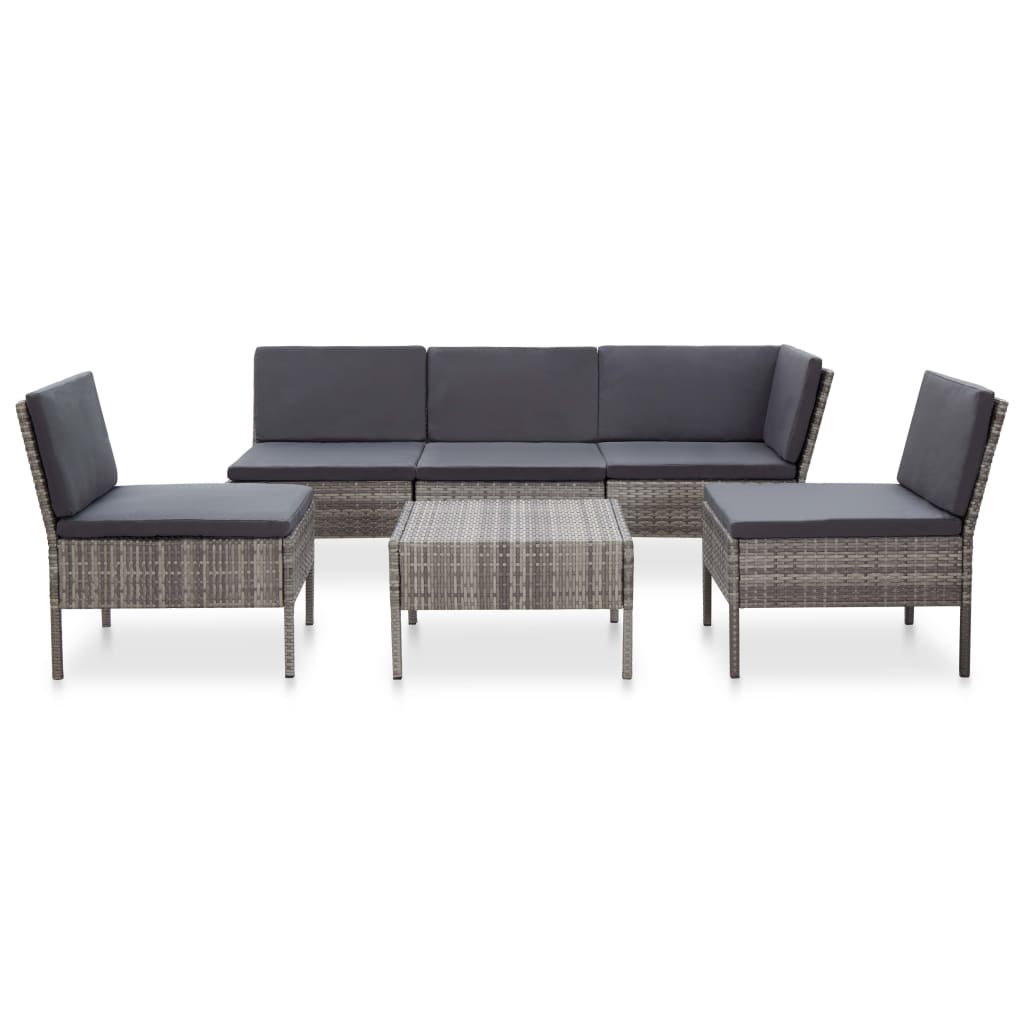 Set de muebles de jardín 6 pzas y cojines ratán sintético gris