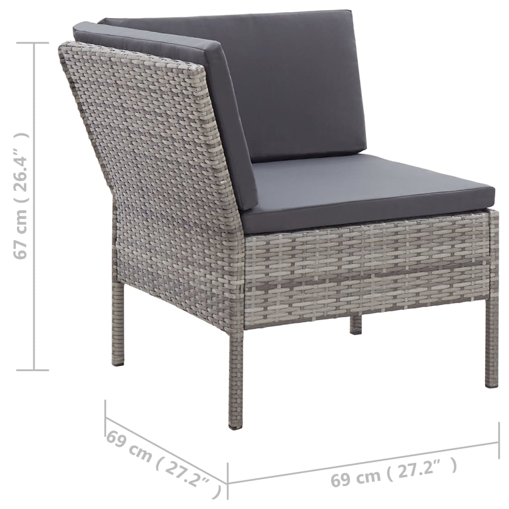 Set de muebles de jardín 6 pzas y cojines ratán sintético gris