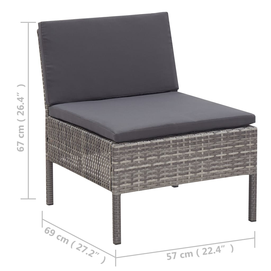 Set de muebles de jardín 6 pzas y cojines ratán sintético gris