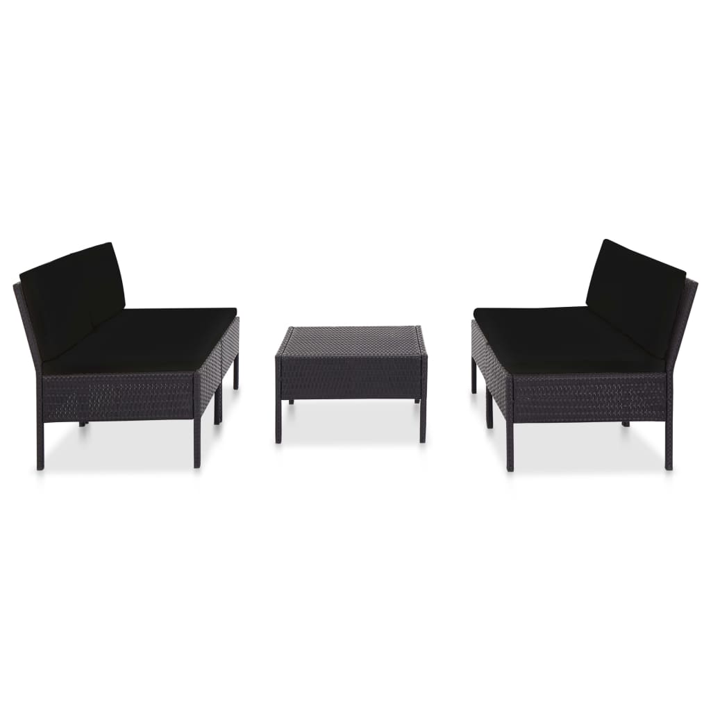 Set de sofás de jardín 5 piezas y cojines ratán sintético negro