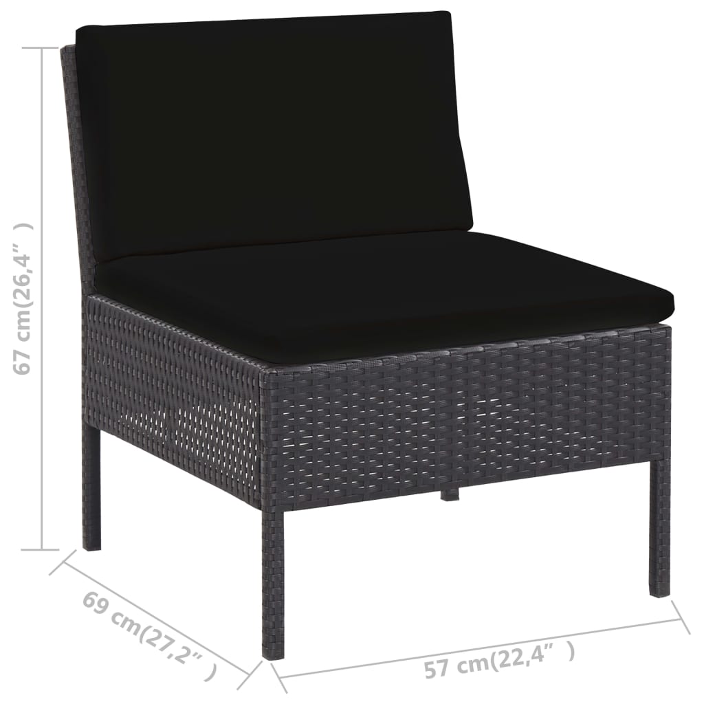 Set de sofás de jardín 5 piezas y cojines ratán sintético negro