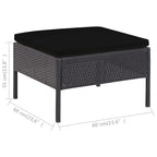 Set de sofás de jardín 5 piezas y cojines ratán sintético negro