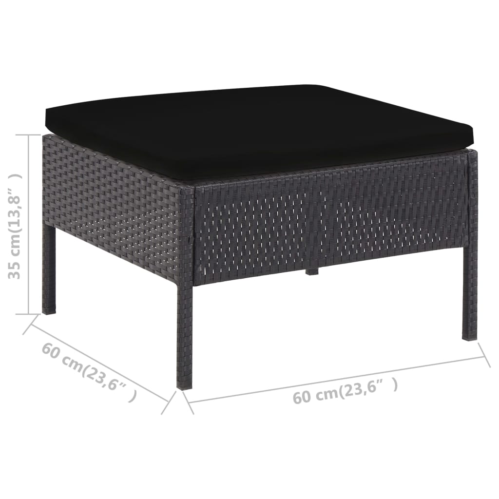 Set de sofás de jardín 5 piezas y cojines ratán sintético negro