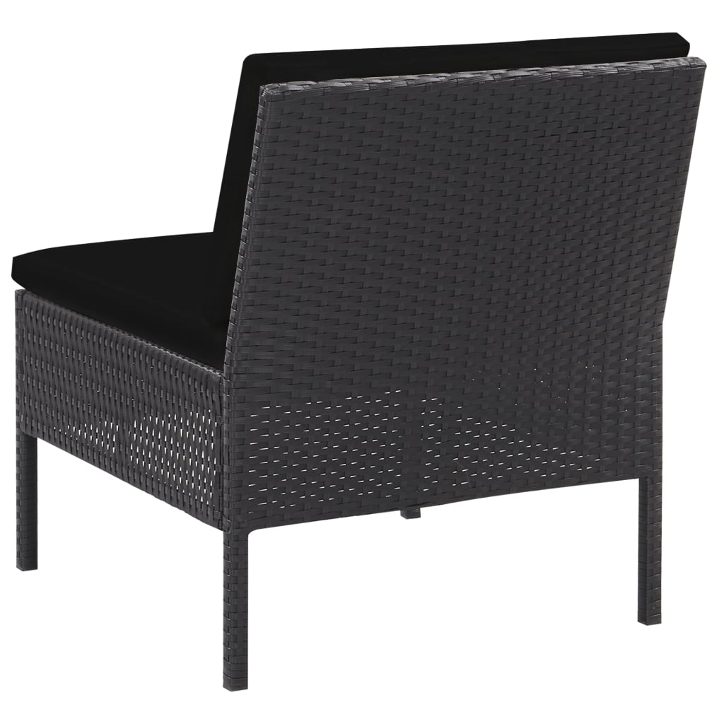 Set de sofás de jardín 5 piezas y cojines ratán sintético negro