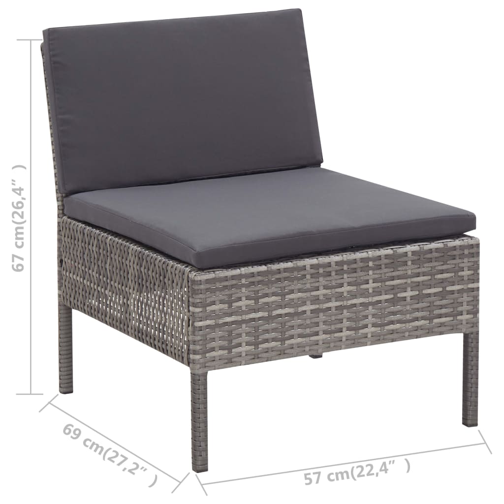 Set de sofás de jardín con cojines 5 pzas ratán sintético gris