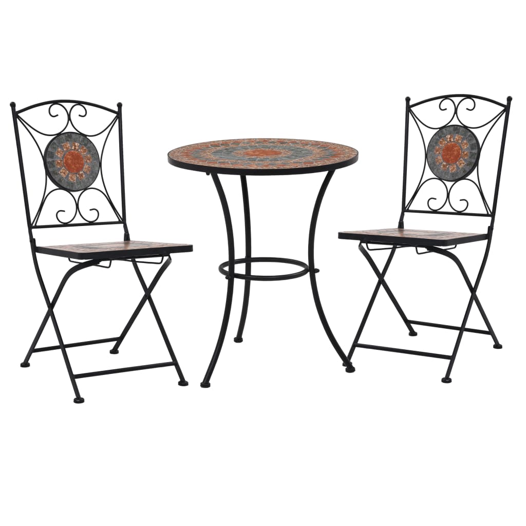 Mesa e cadeiras de bistrô 3 peças com mosaico cerâmica terracota