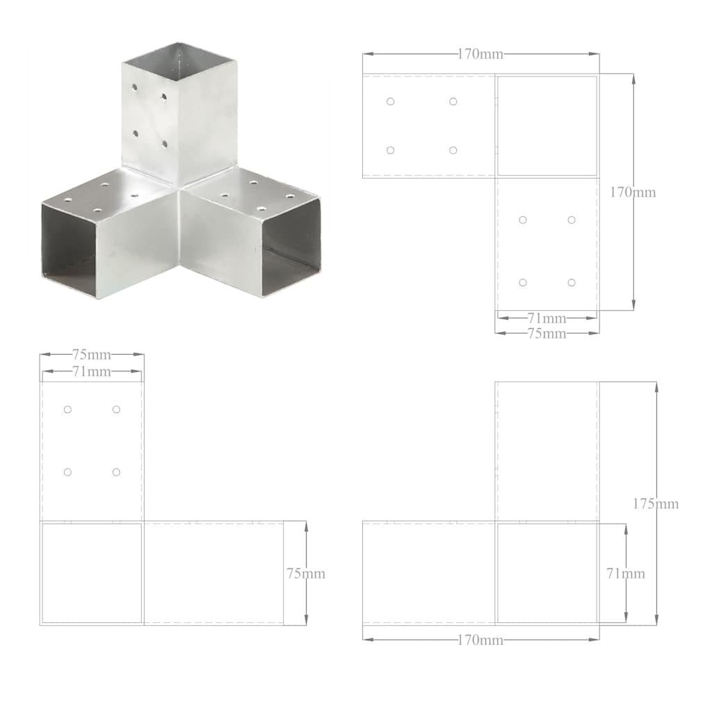 Y-Post Connectors 4 pcs galvanized metal 71x71 mm