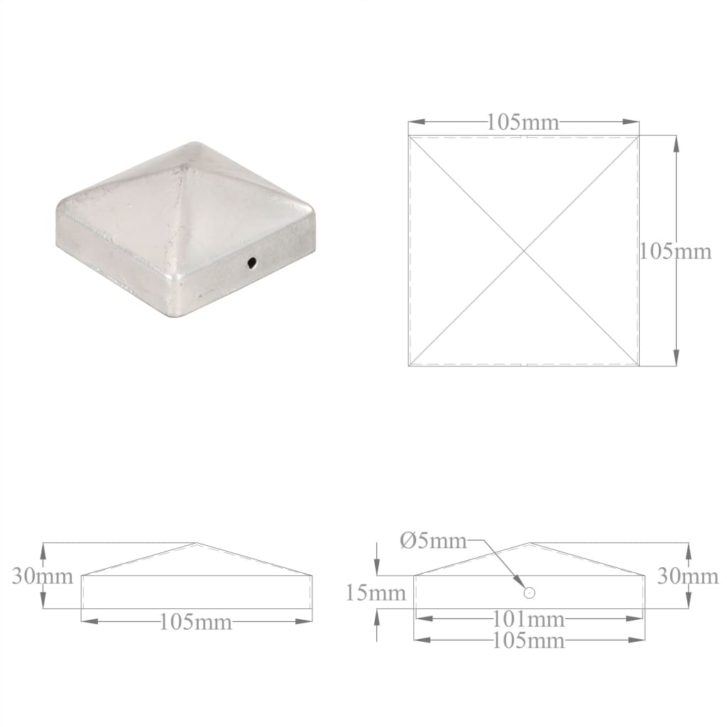 Tapas para postes de valla 6 uds metal galvanizado 101x101mm