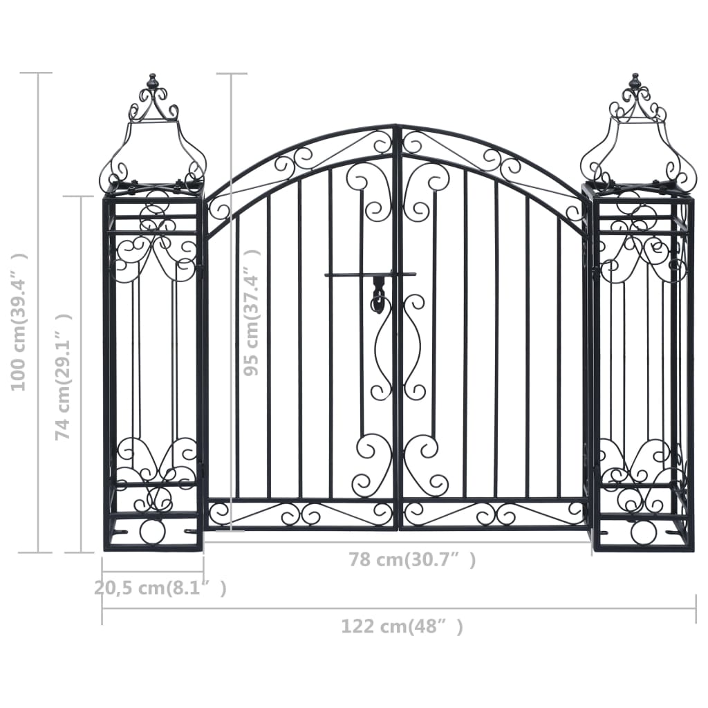 Puerta de jardín decorativa de hierro forjado 122x20,5x100 cm