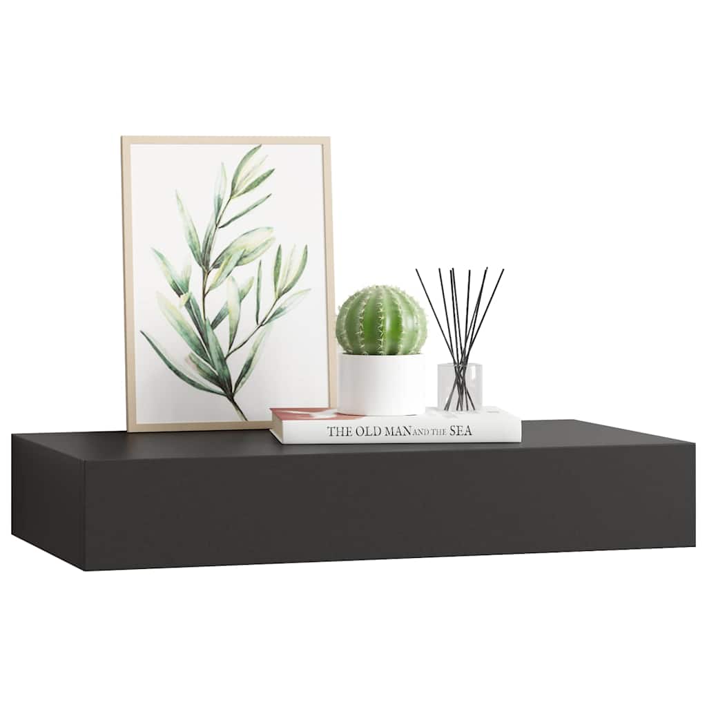Estante flotante de pared con cajón negro 48x25x8 cm