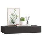 Estante flotante de pared con cajón negro 48x25x8 cm