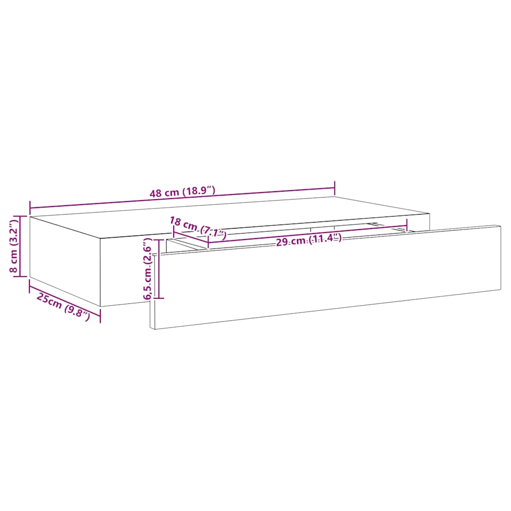 Estante flotante de pared con cajón negro 48x25x8 cm