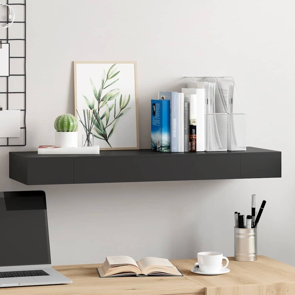 Wall-mounted floating shelf with black drawer 48x25x8 cm