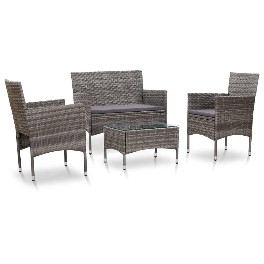 Muebles de jardín 4 piezas con cojines ratán sintético marrón