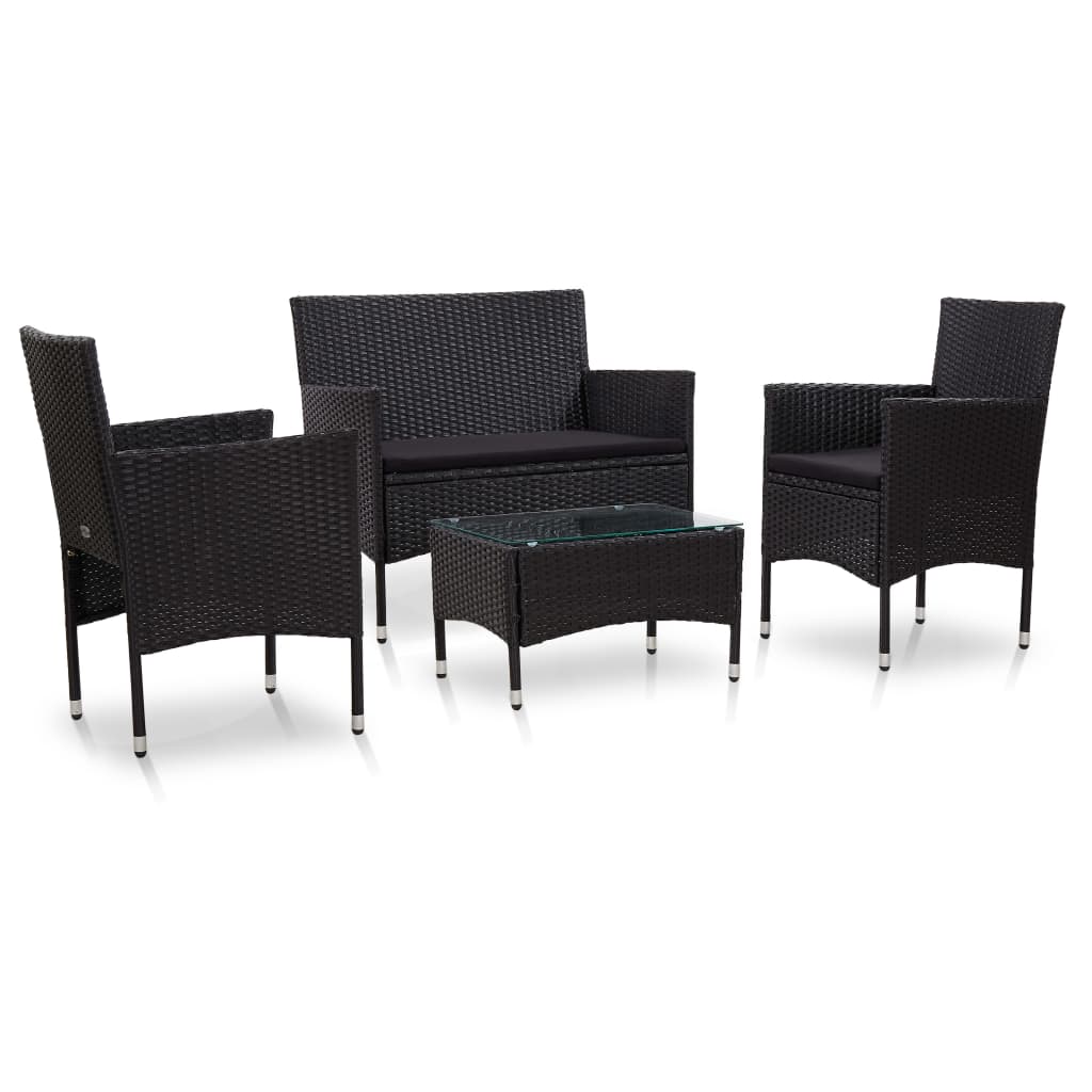 Muebles de jardín 4 piezas con cojines ratán sintético marrón