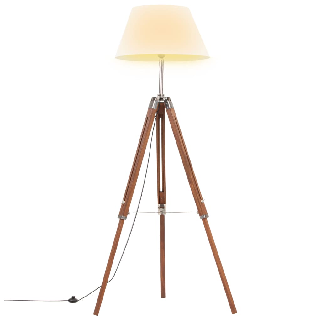Lámpara de trípode madera maciza de teca marrón y blanco 141 cm