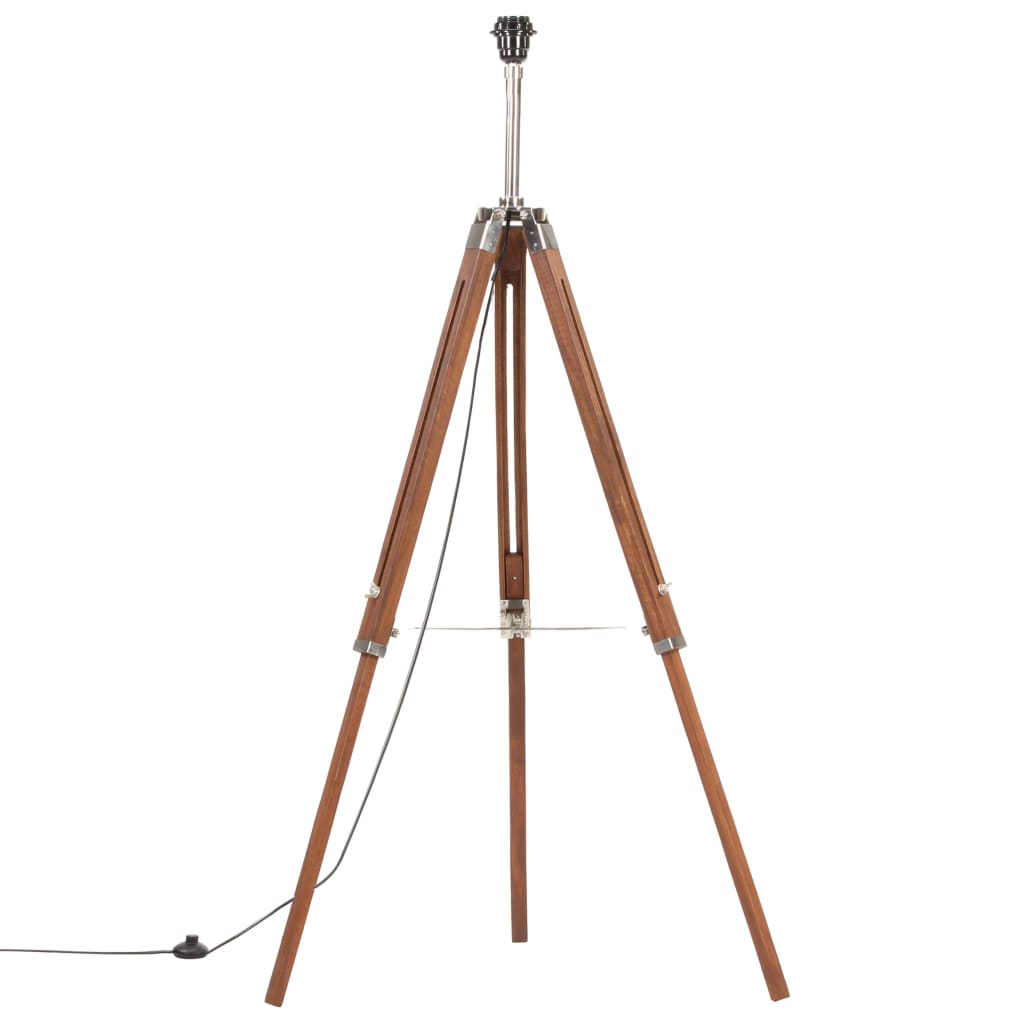 Candeeiro de tripé madeira maciça de teca castanha e branca 141 cm