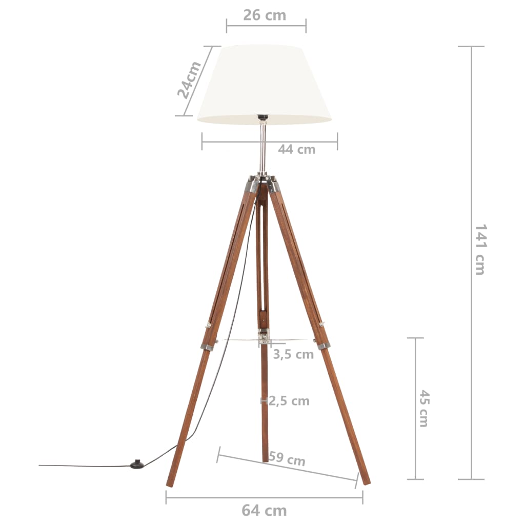 Lámpara de trípode madera maciza de teca marrón y blanco 141 cm