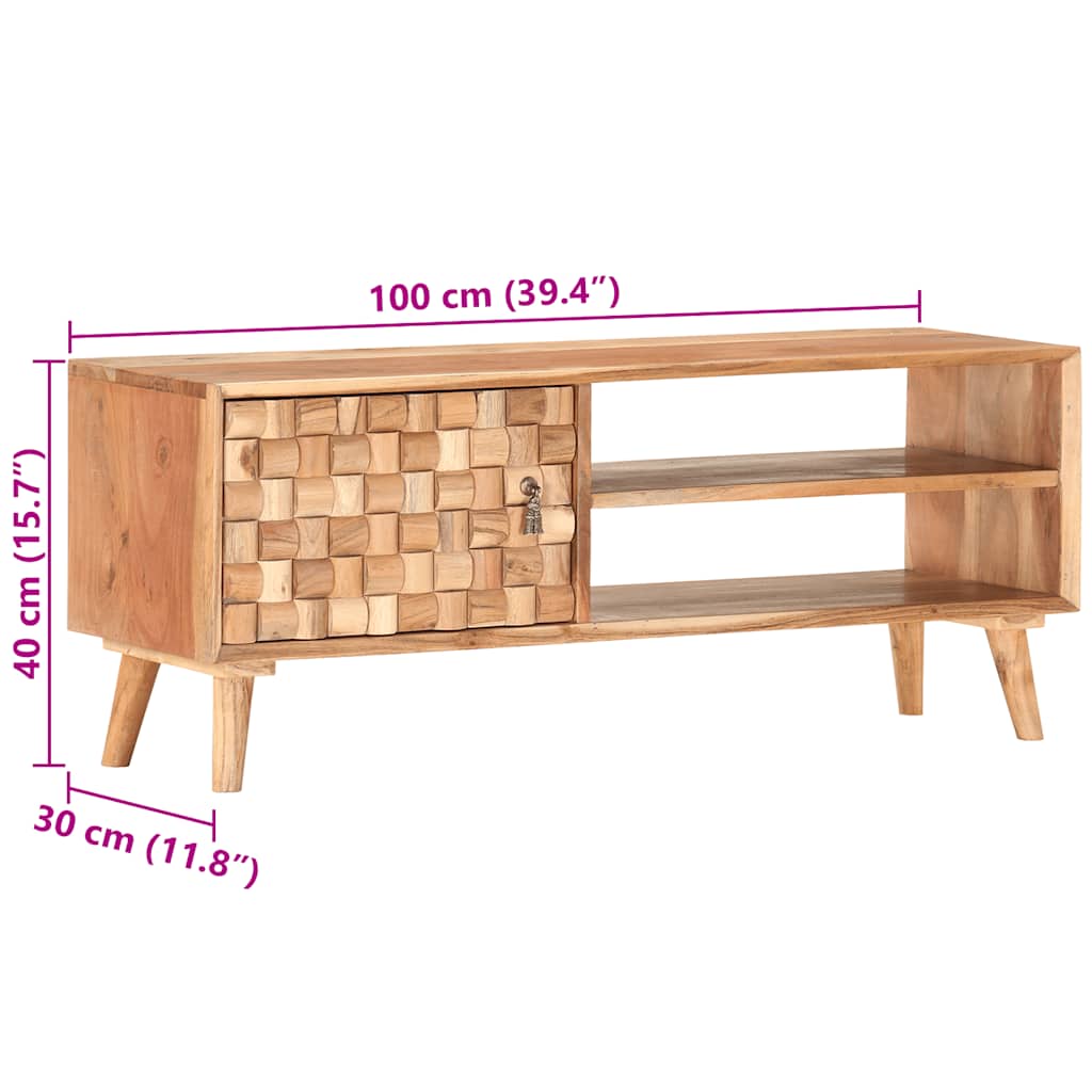 Mueble para TV de madera maciza de acacia 100x30x40 cm