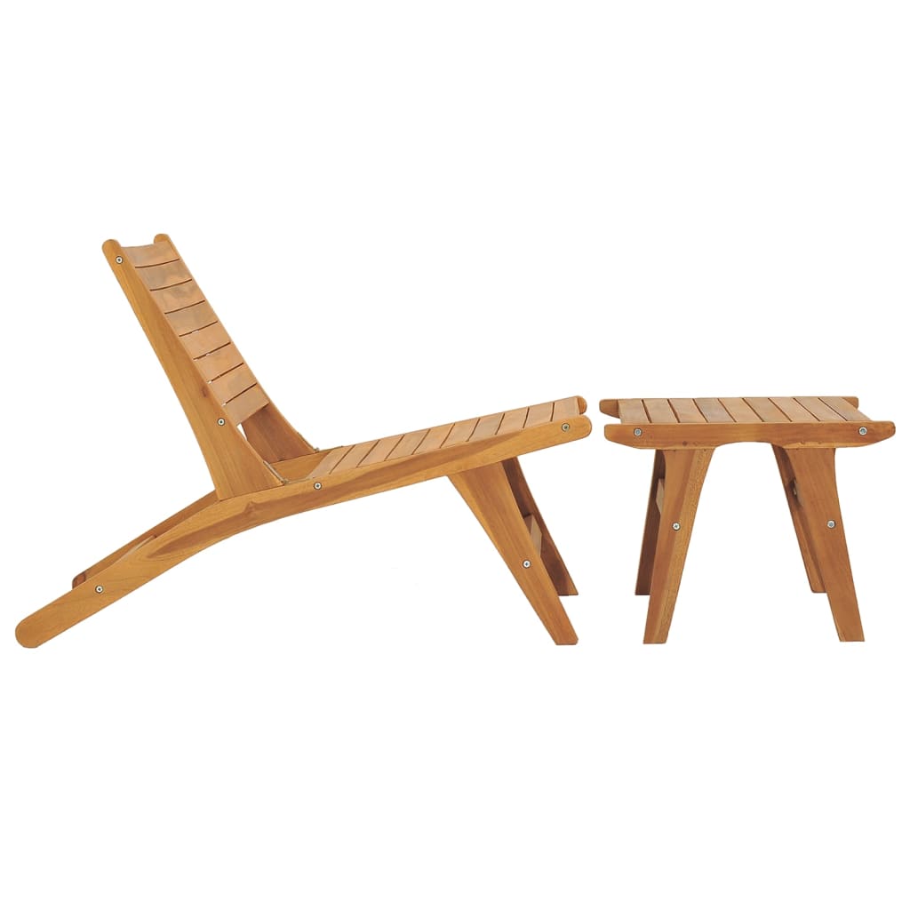 Silla de jardín con reposapiés de madera maciza de teca