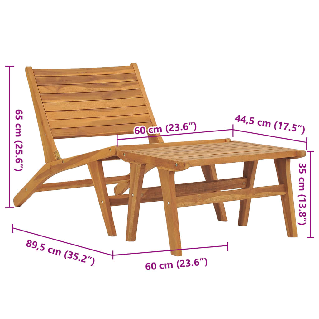 Silla de jardín con reposapiés de madera maciza de teca